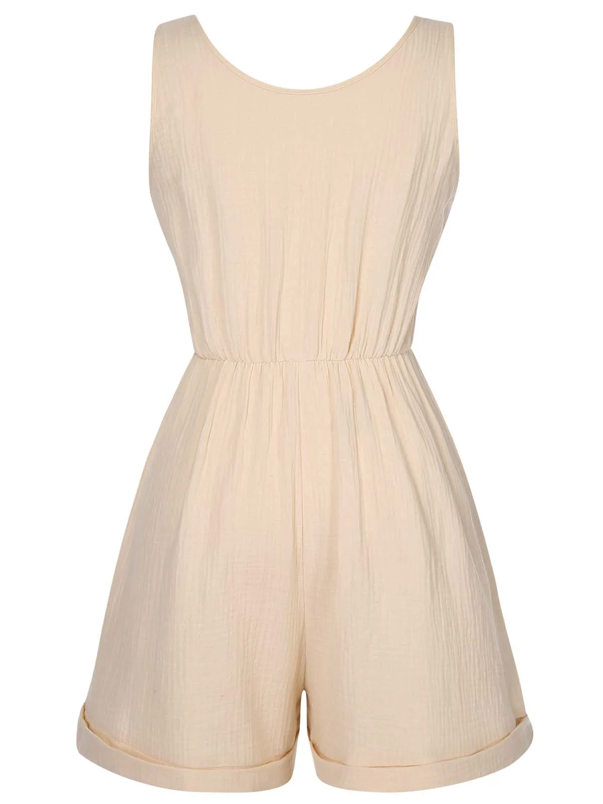 Beige 1950s Strap Belted Sleeveless Romper