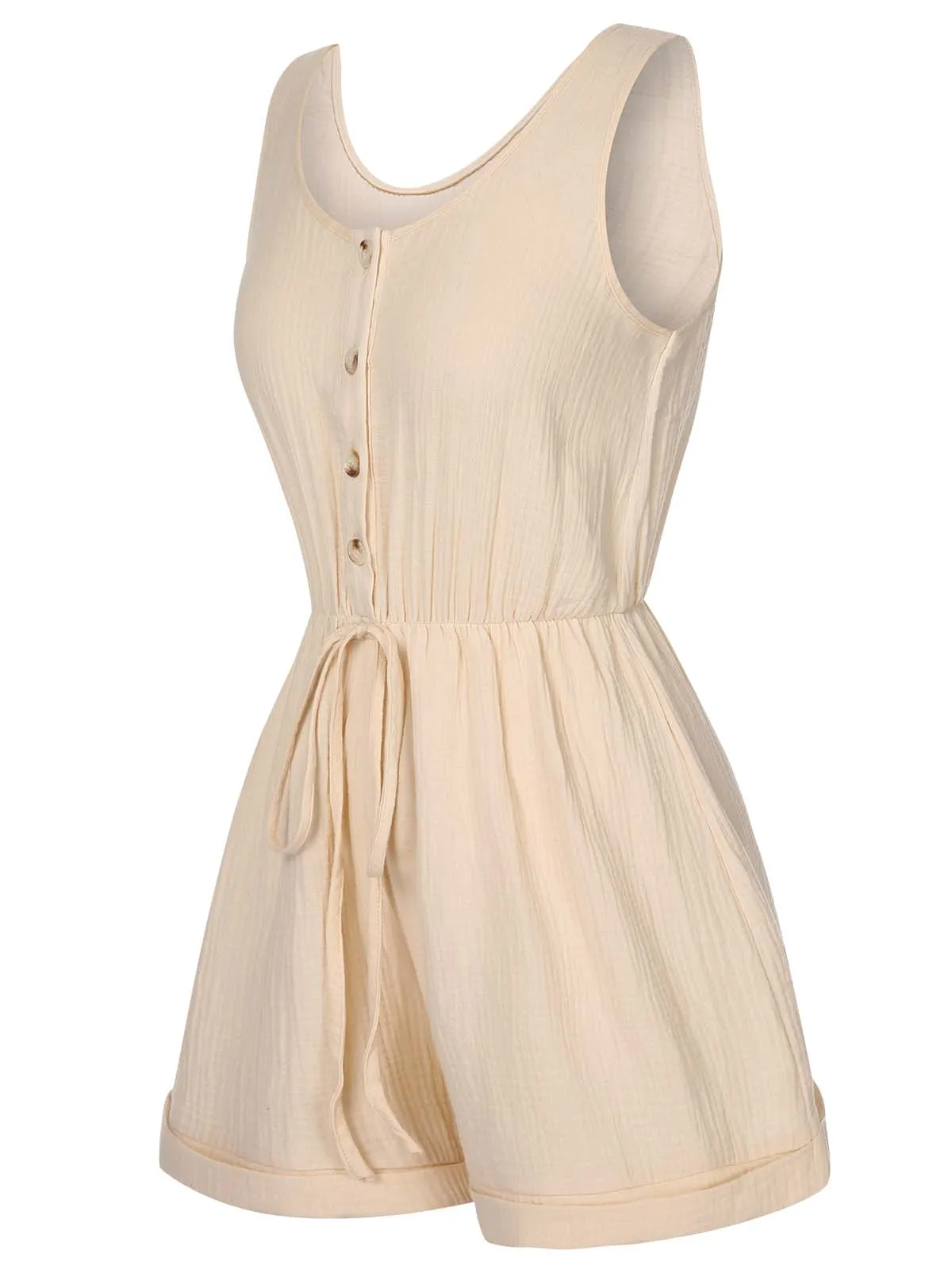 Beige 1950s Strap Belted Sleeveless Romper