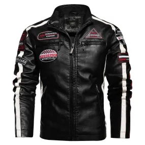 Black Varsity Jacket Racer Jacket Men's Motorcycle Leather Coat Street Motorcycle Racing Suit Pu Jacket Fleece Jacket