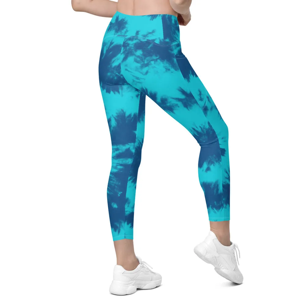 Blue & Aqua Tie Dye Leggings with Pockets