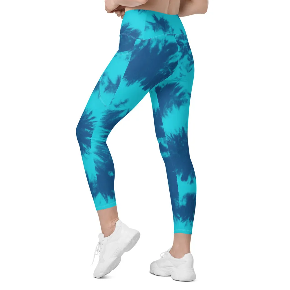 Blue & Aqua Tie Dye Leggings with Pockets