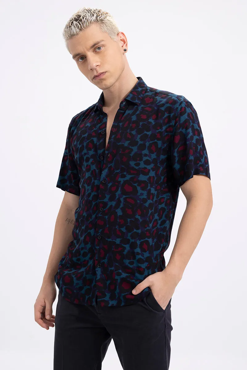 Blue Cheetah Print Black Shirt