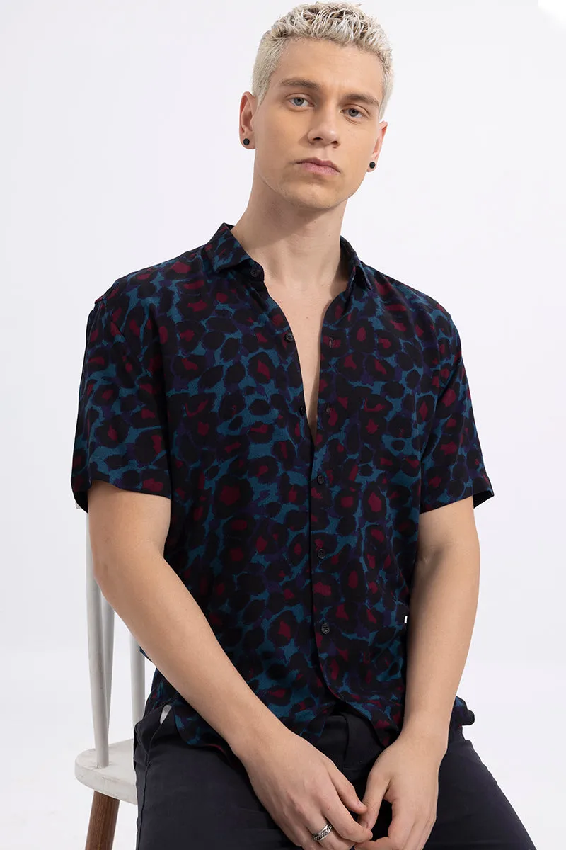 Blue Cheetah Print Black Shirt