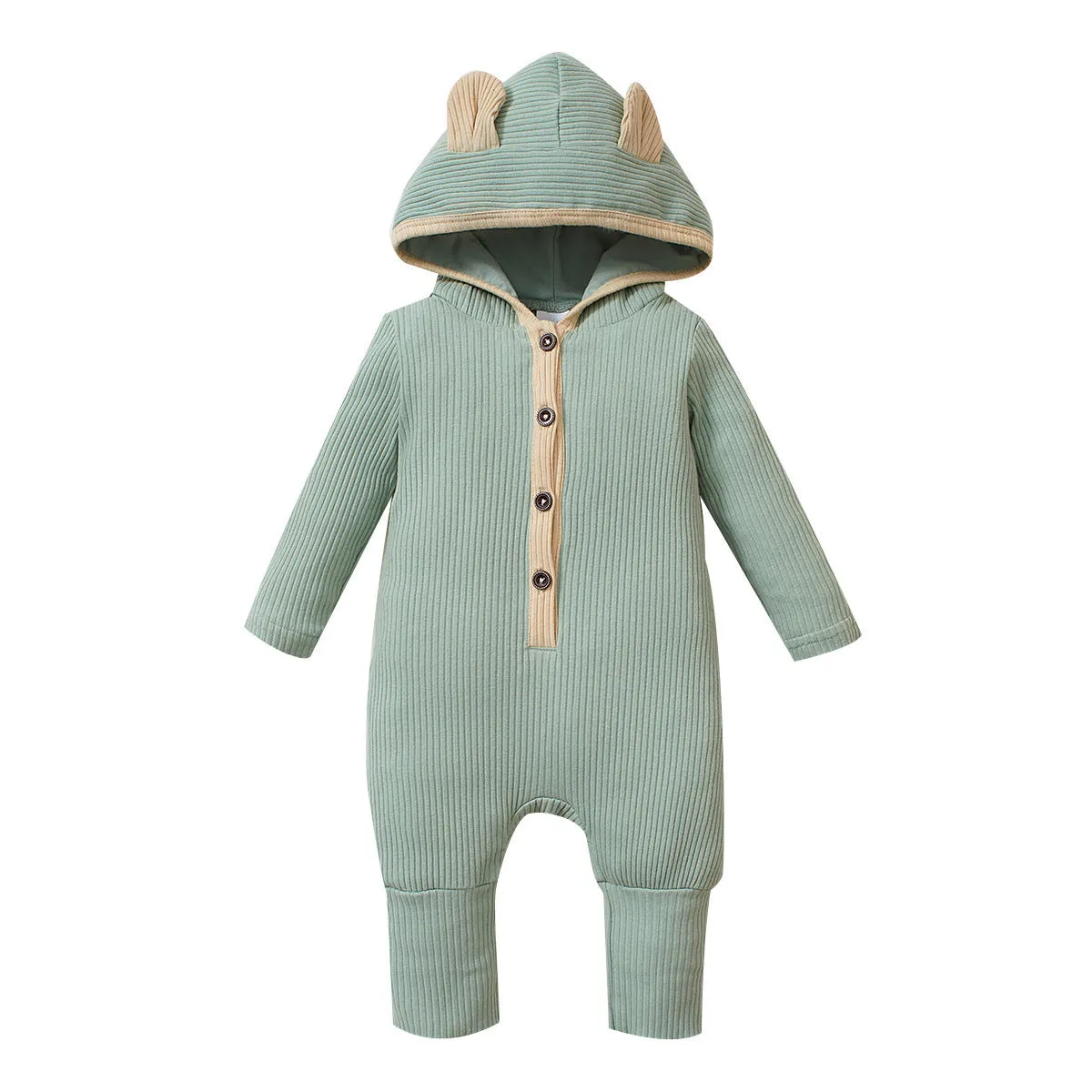 Bodysuit Winter Jumpsuit Solid Bear Ear Hoodie Baby Clothes Rompers