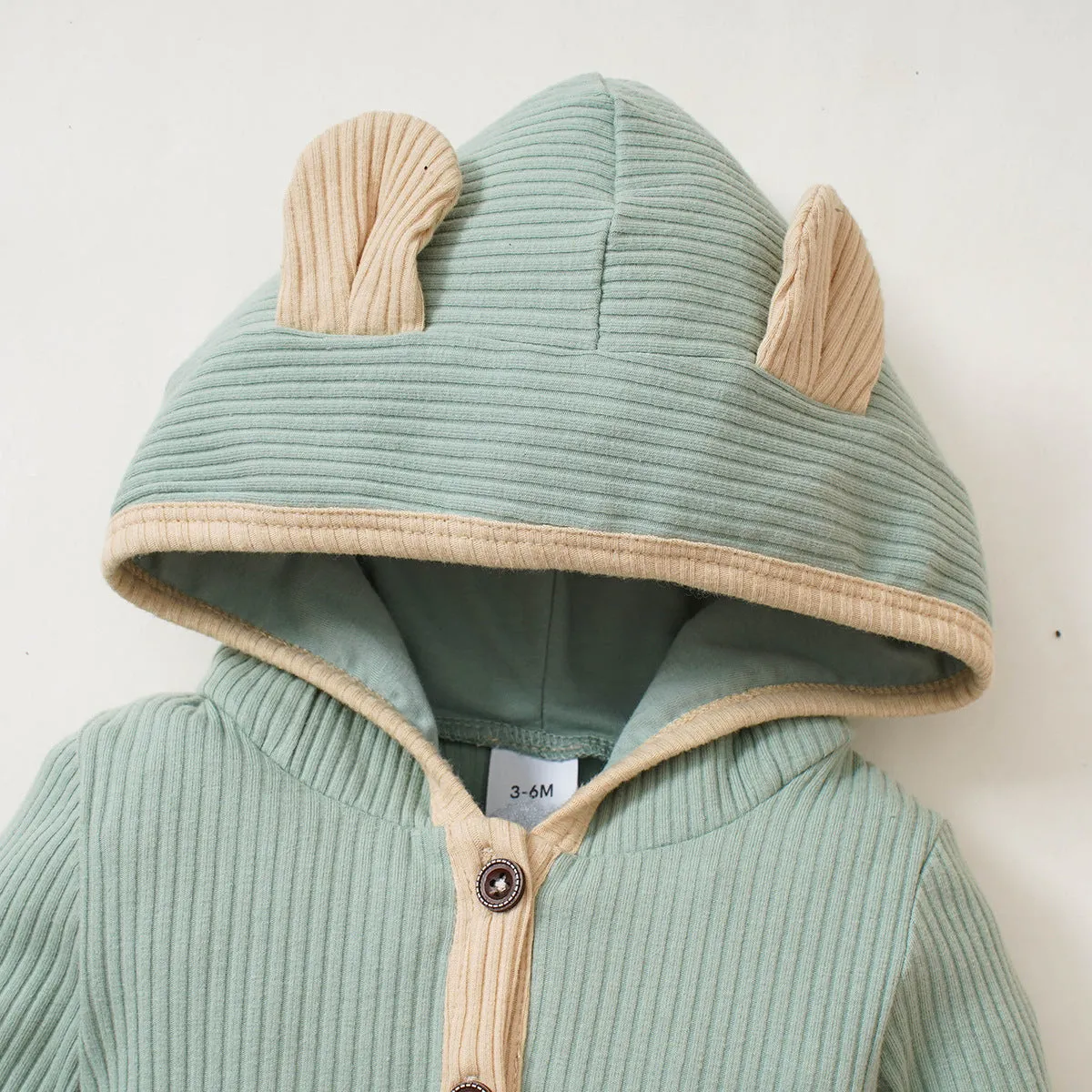 Bodysuit Winter Jumpsuit Solid Bear Ear Hoodie Baby Clothes Rompers