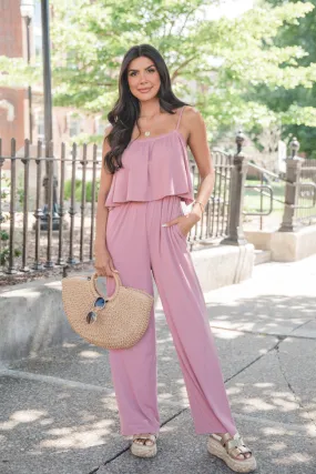 Caught Your Eye Mauve Tie Strap Knit Jumpsuit FINAL SALE