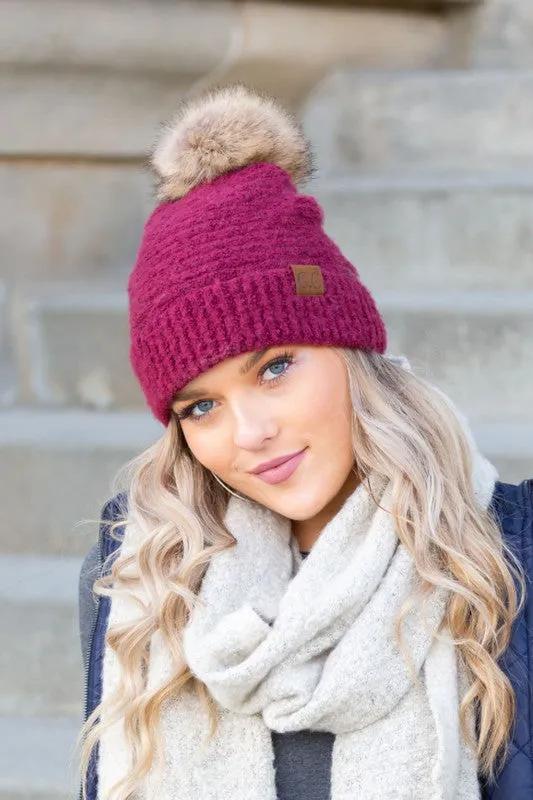 CC Ultra Soft Fur Pom Beanie