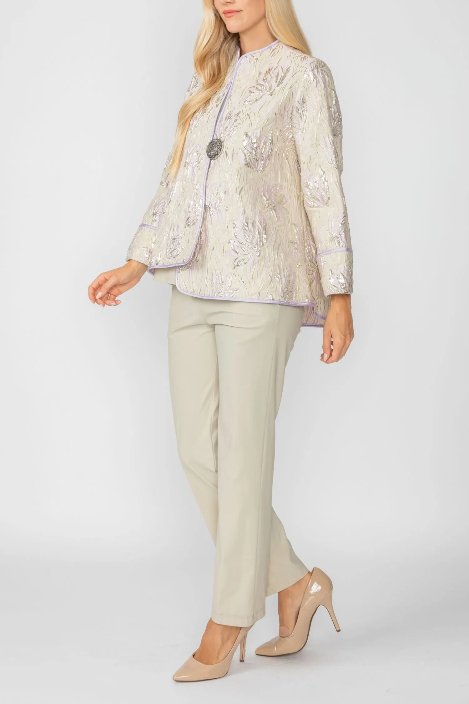 Champagne One Button Front Jacquard Jacket