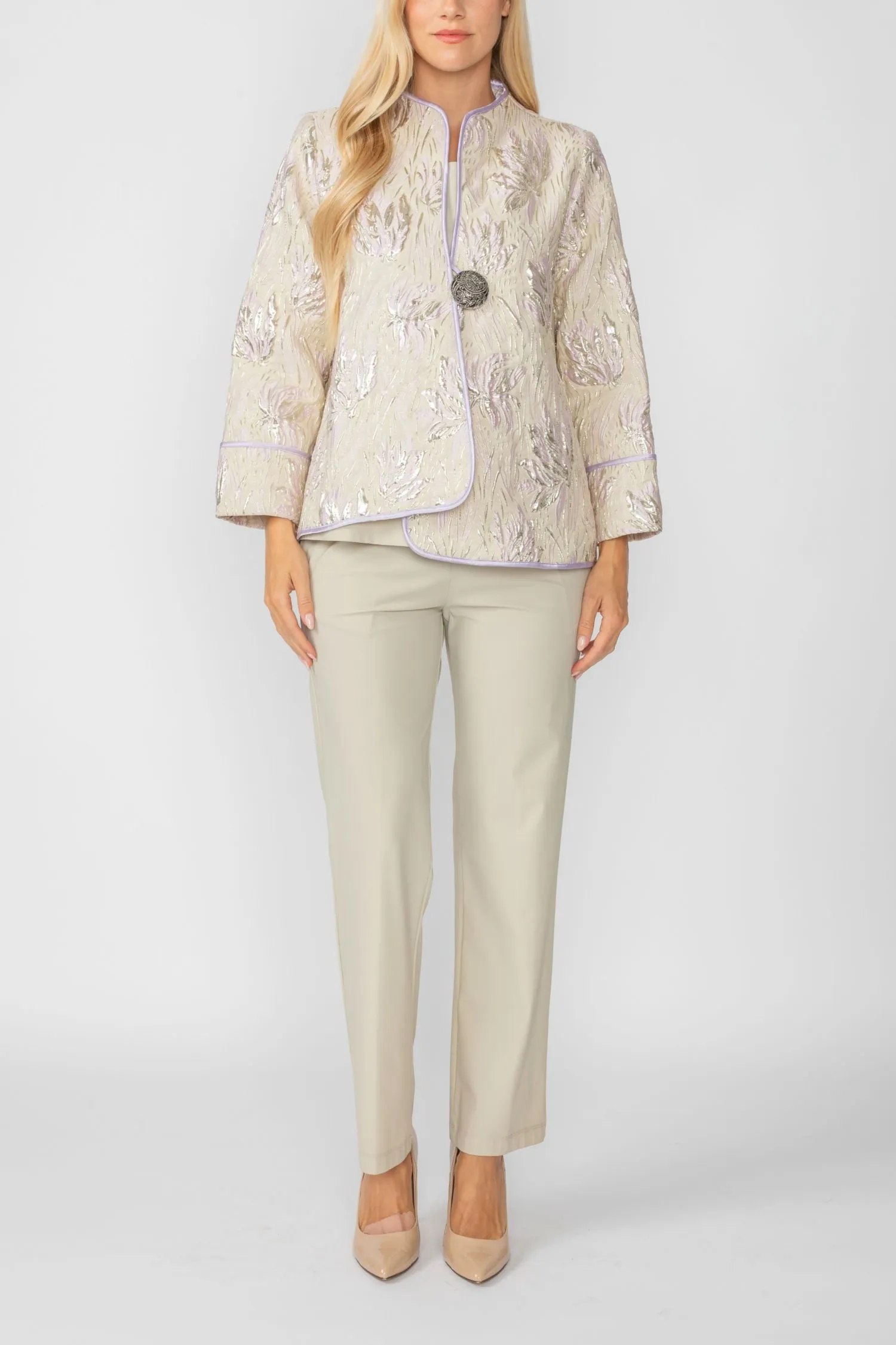 Champagne One Button Front Jacquard Jacket