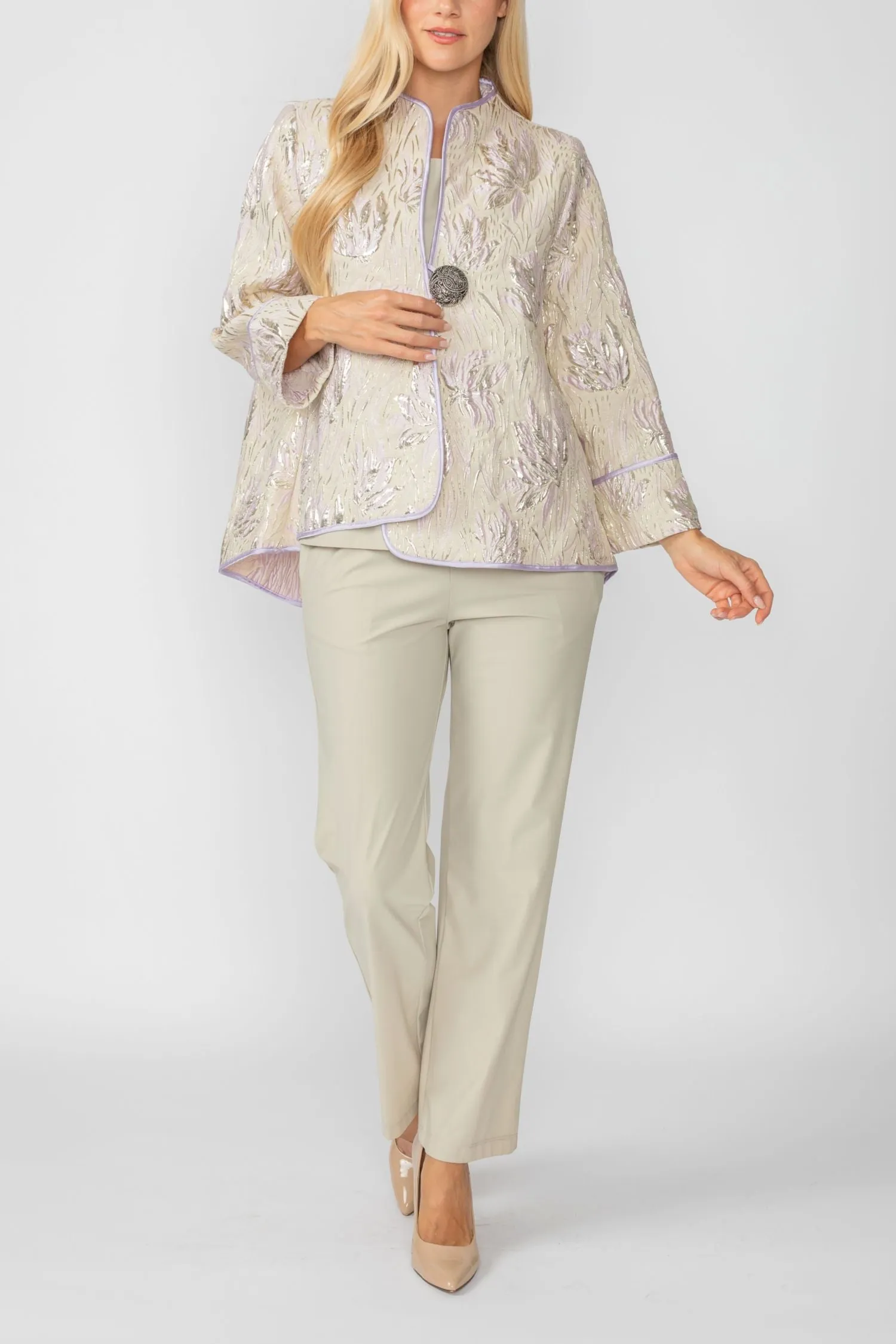 Champagne One Button Front Jacquard Jacket