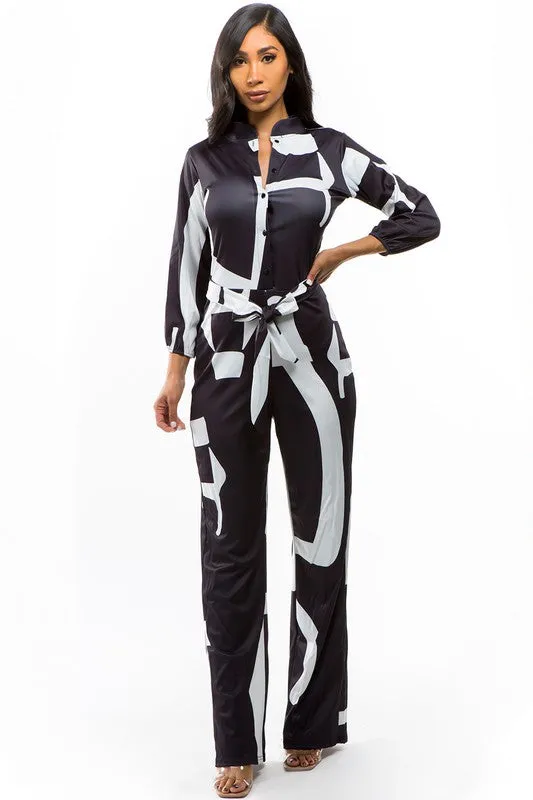 Chic Comfort: Multi-Print Button-Front Jumpsuit