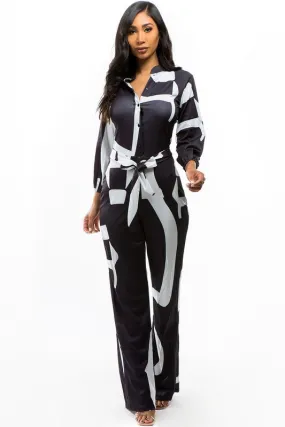 Chic Comfort: Multi-Print Button-Front Jumpsuit