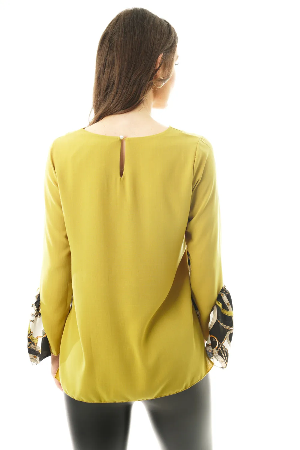 Chiffon Shirt Side Split Pattern Layer Blouse Top