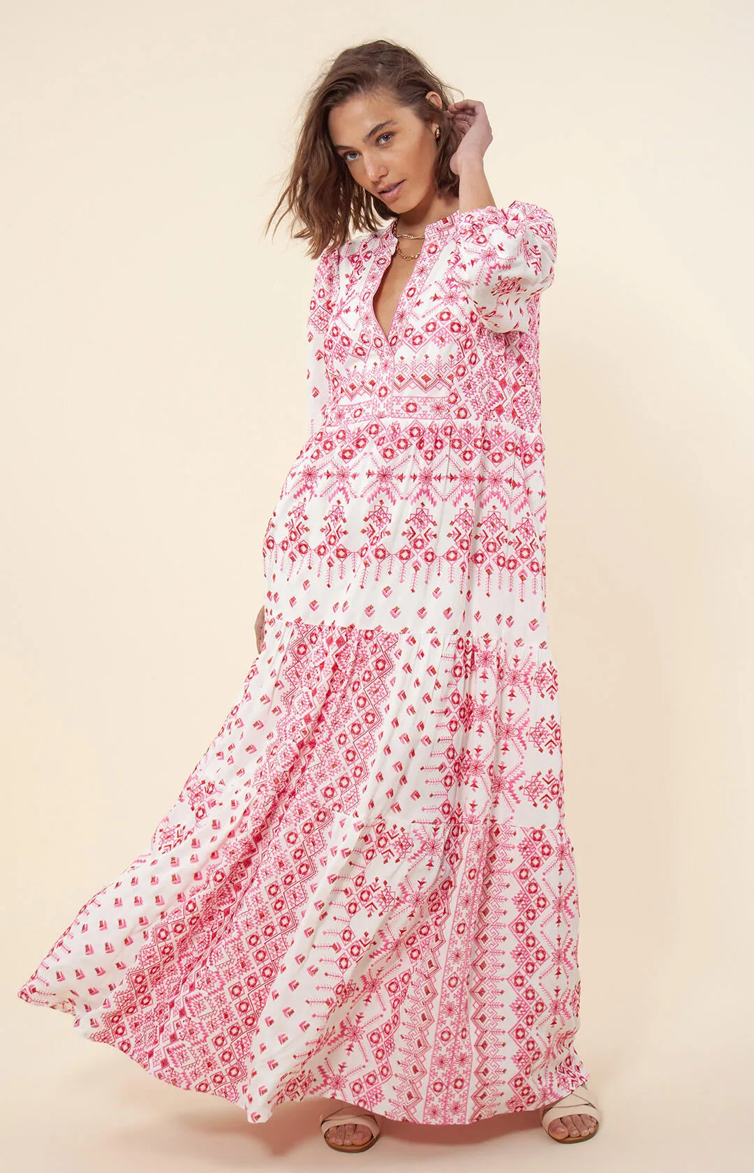 Clary Maxi Dress Embrodery - Pink