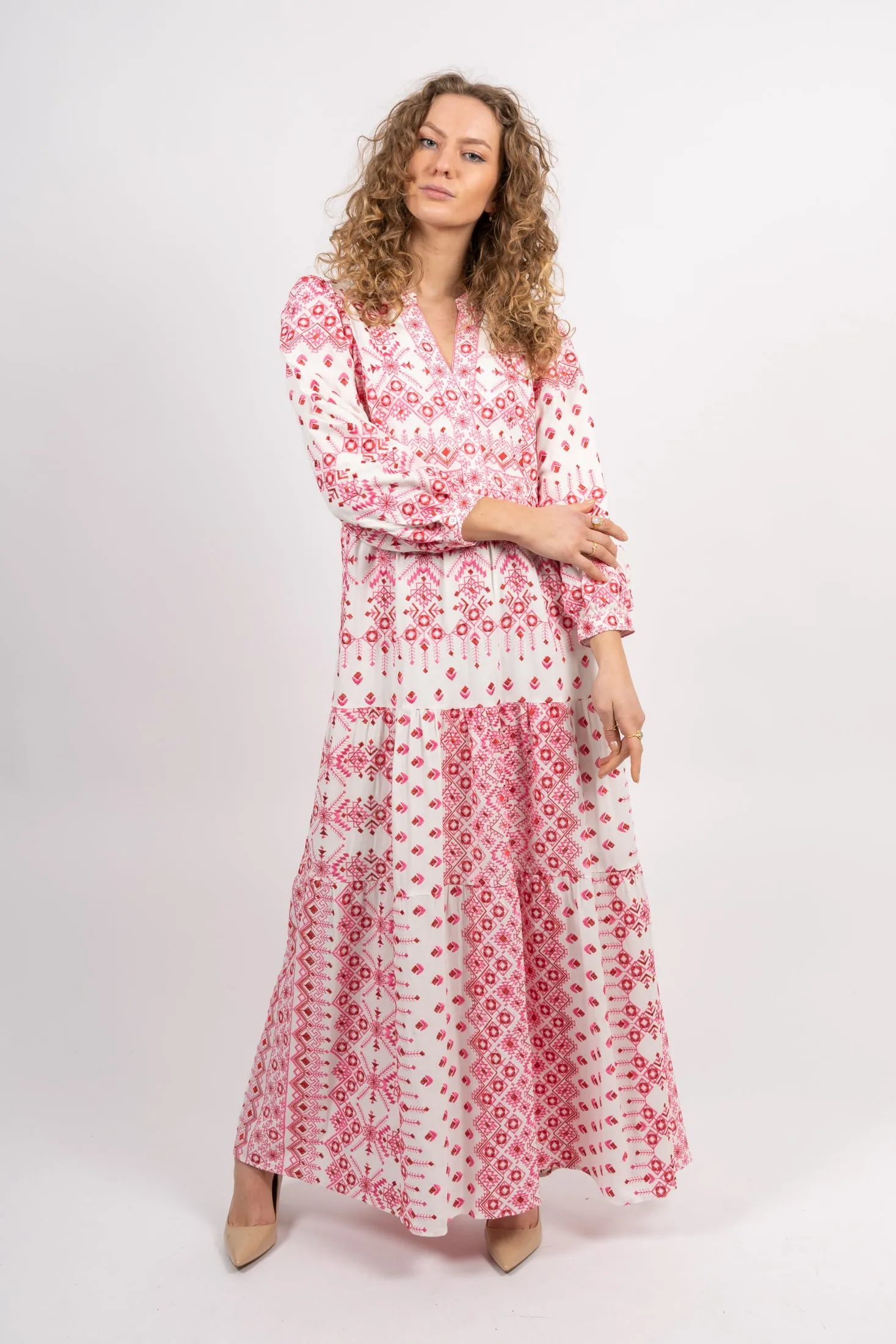 Clary Maxi Dress Embrodery - Pink