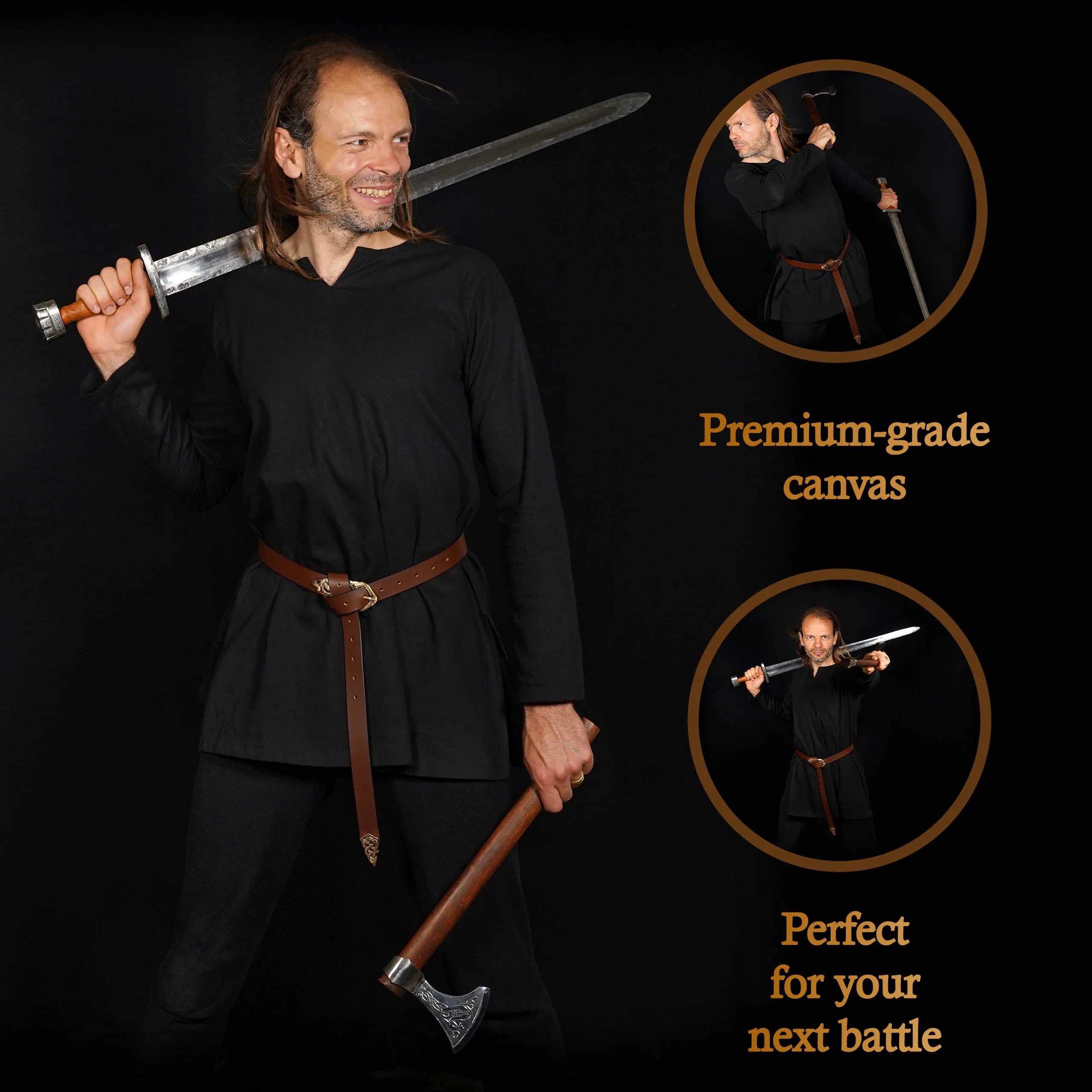 Classic Dark Age & Early Medieval Tunic : LARP, SCA & Medieval Events - Black