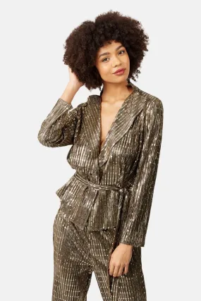 Colby Metallic Long Sleeve Suit Jacket in Gold