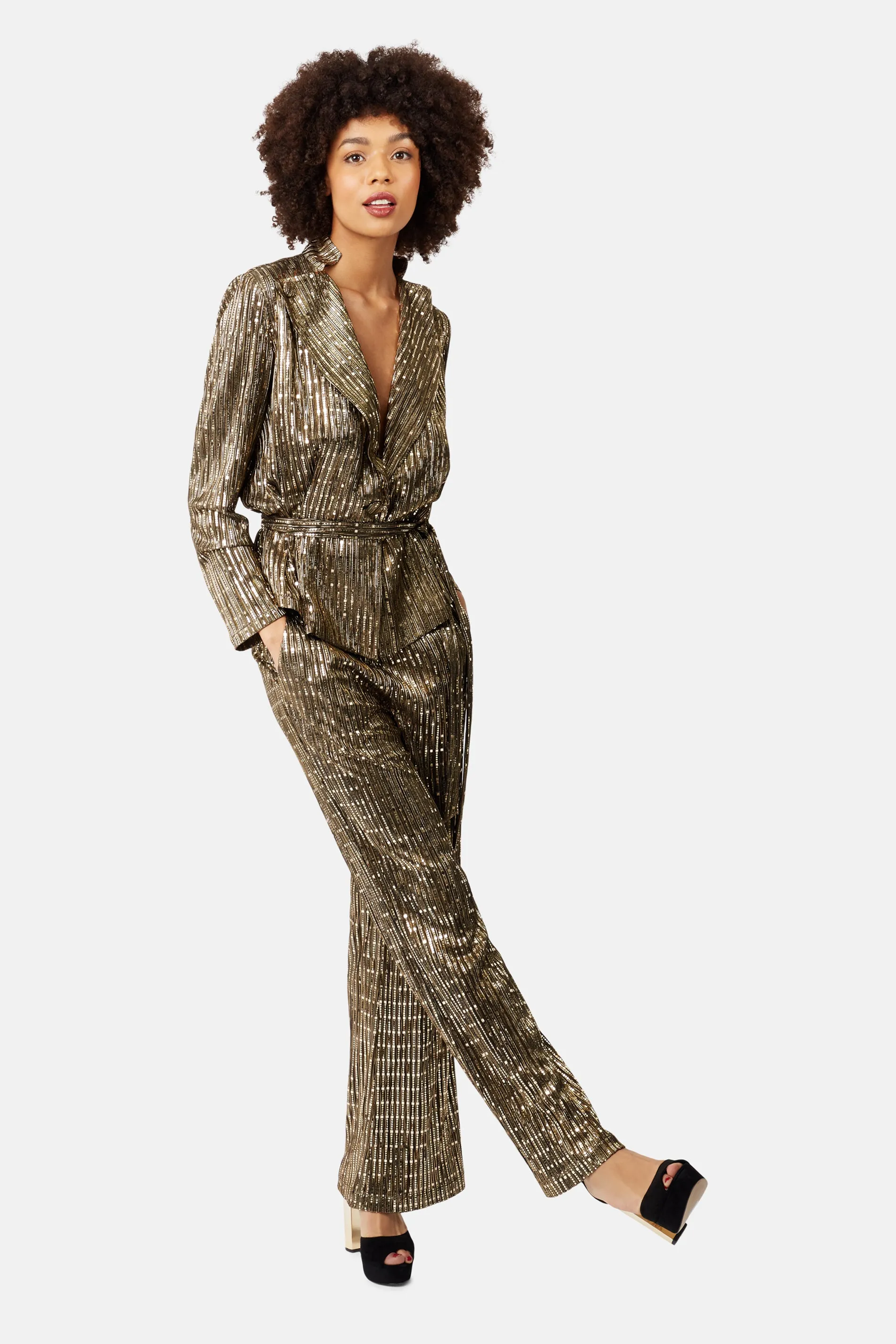 Colby Metallic Long Sleeve Suit Jacket in Gold