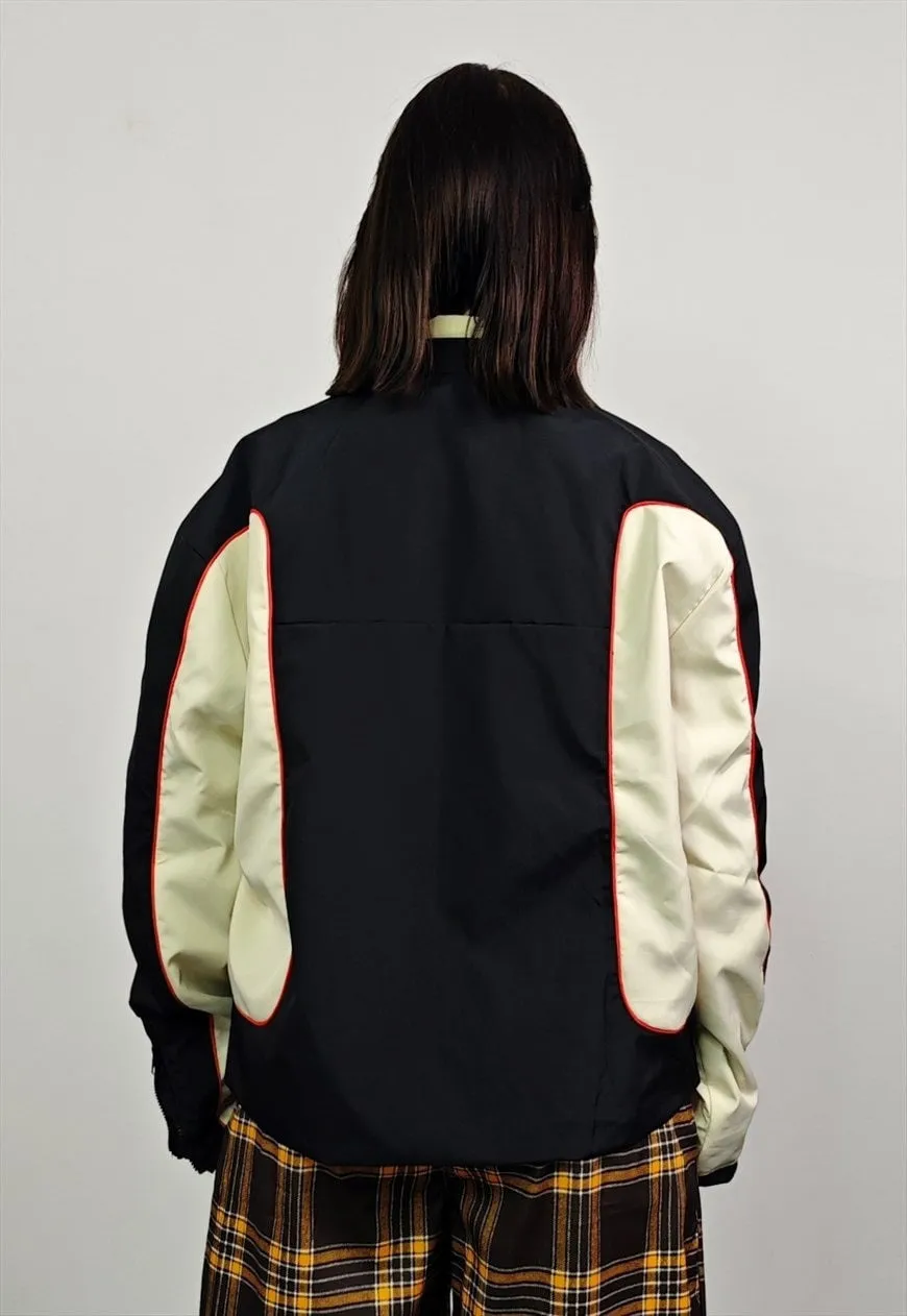 Colour block racing jacket collarless thin college bomber