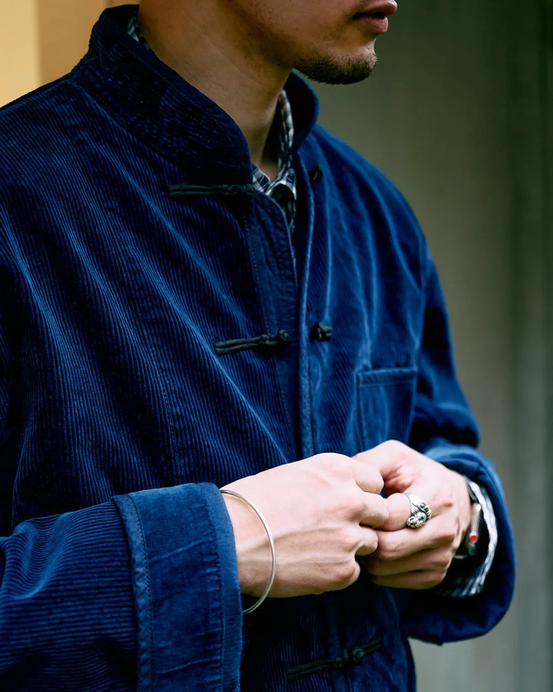 CORDUROY CHINESE JACKET -BLUE-