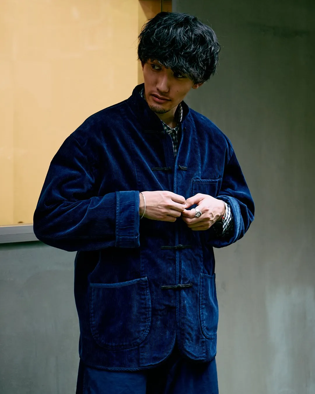 CORDUROY CHINESE JACKET -BLUE-