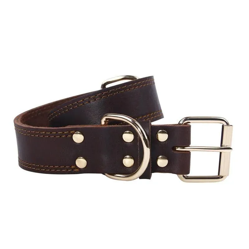 Cowhide Dog Collar with Vintage Copper Hook Buckle