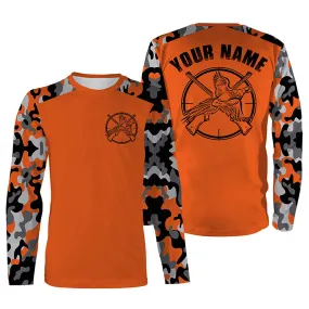 Custom Name Pheasant Hunting Camouflage Orange Performance Hunting 3D Long Sleeve Shirt