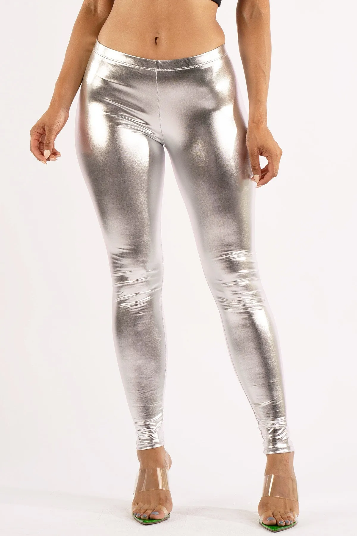 Dance With Me Ice Blue Shiny Metallic Leggings