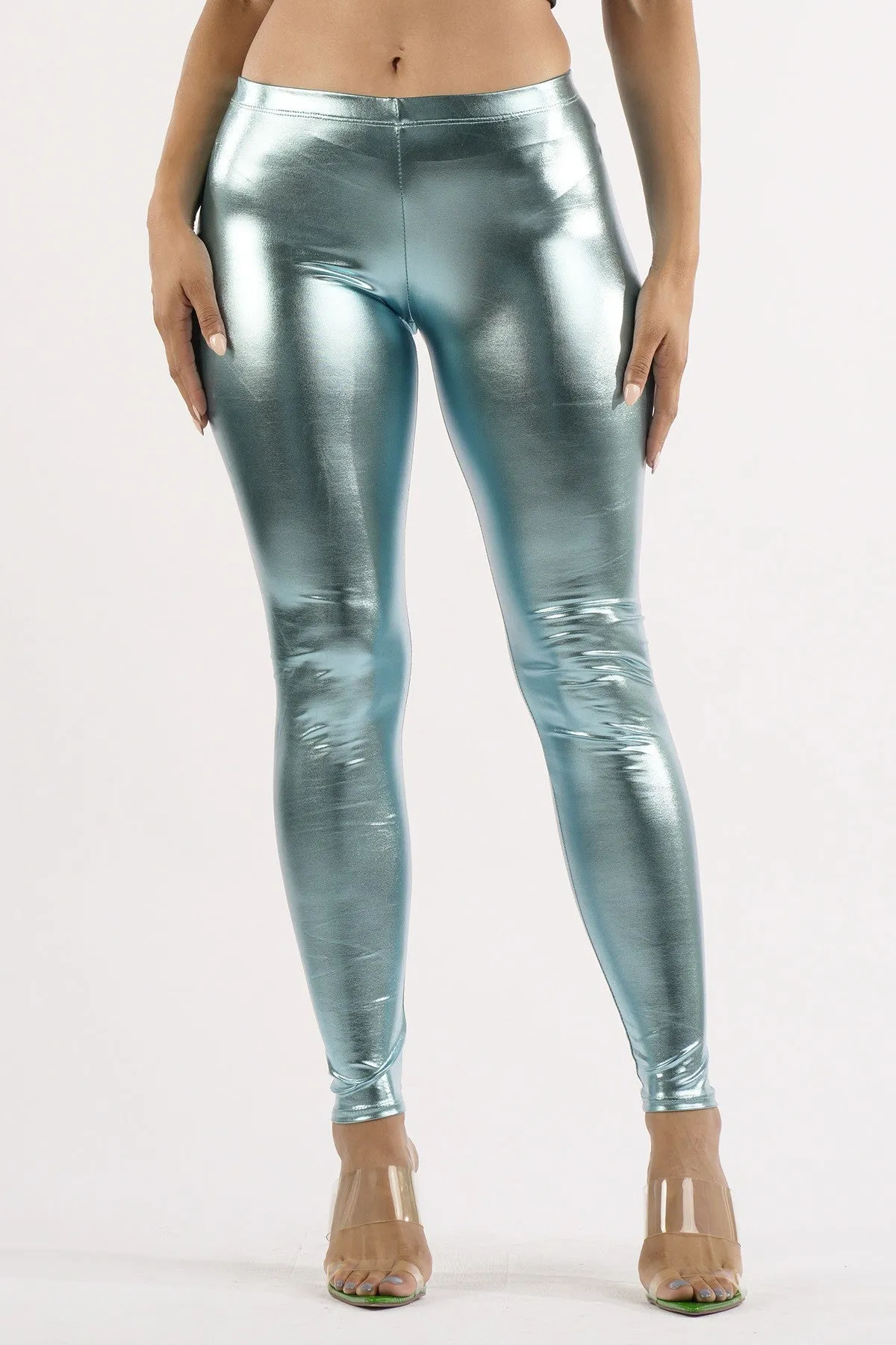 Dance With Me Ice Blue Shiny Metallic Leggings