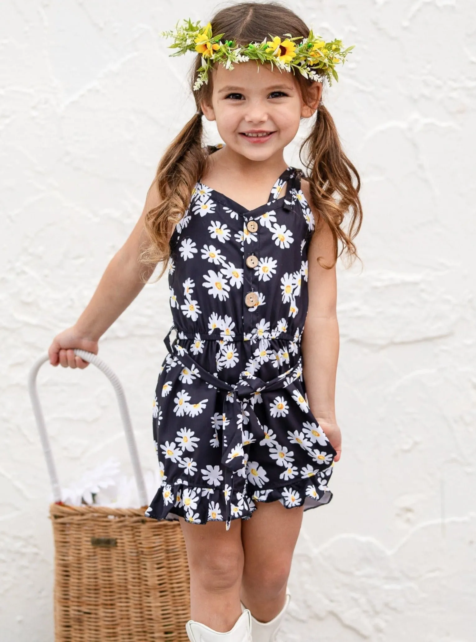 Darling Daisy Belted Ruffle Romper