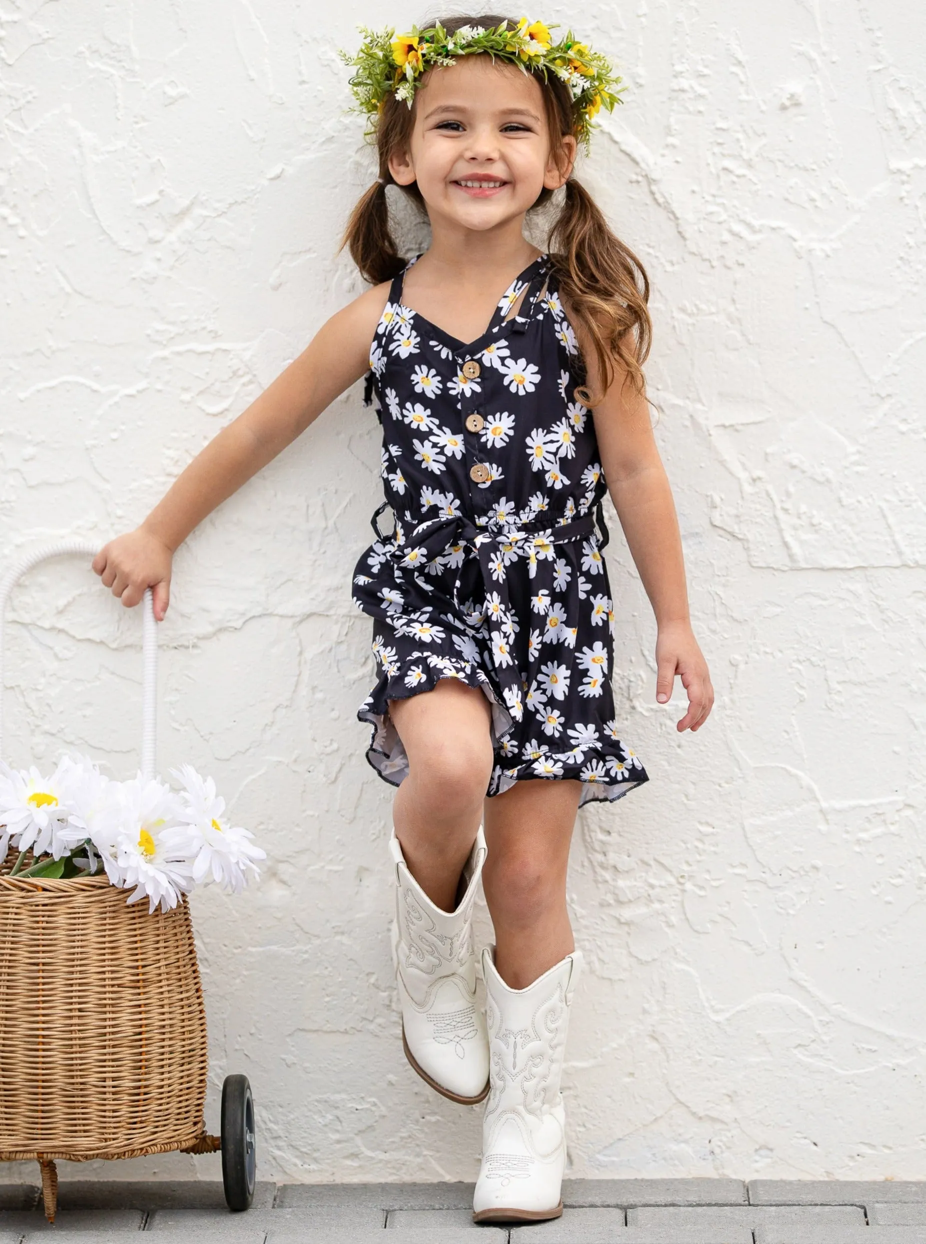 Darling Daisy Belted Ruffle Romper