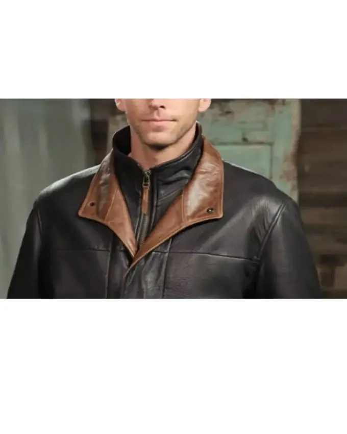 Double Collar Style Men's Leather Jacket