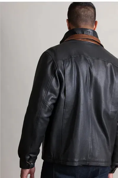 Double Collar Style Men's Leather Jacket