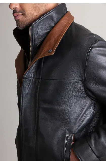 Double Collar Style Men's Leather Jacket