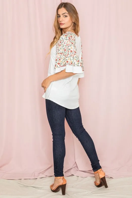 Double Ruffle Sleeve Floral Tunic