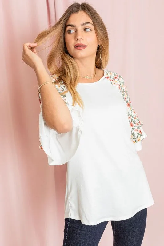 Double Ruffle Sleeve Floral Tunic