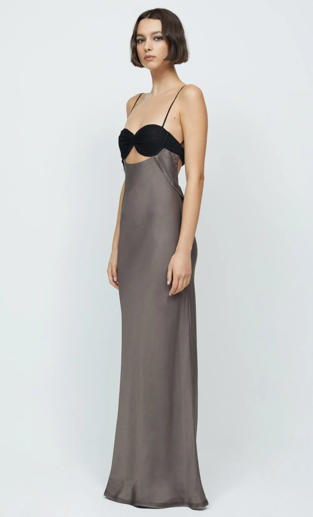 EVANGELINE STRAPPY MAXI DRESS - PEWTER/BLACK