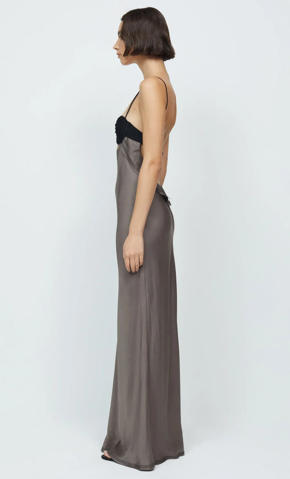 EVANGELINE STRAPPY MAXI DRESS - PEWTER/BLACK