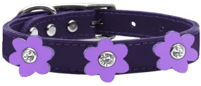 Flower Leather Collar Purple With Lavender Flowers Size 20