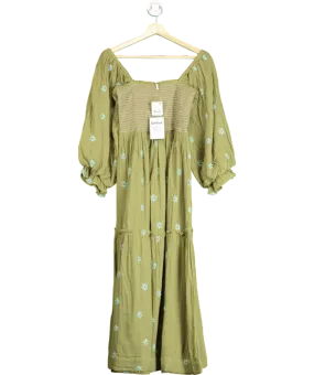 Free People Green Dahlia Embroidered Maxi Dress UK XS