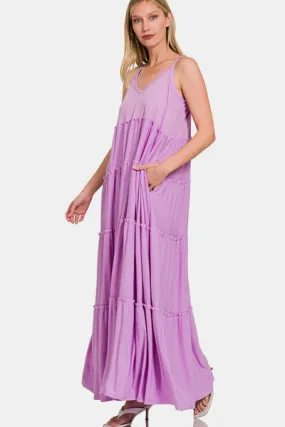 Frill Tiered V-Neck Maxi Cami Dress