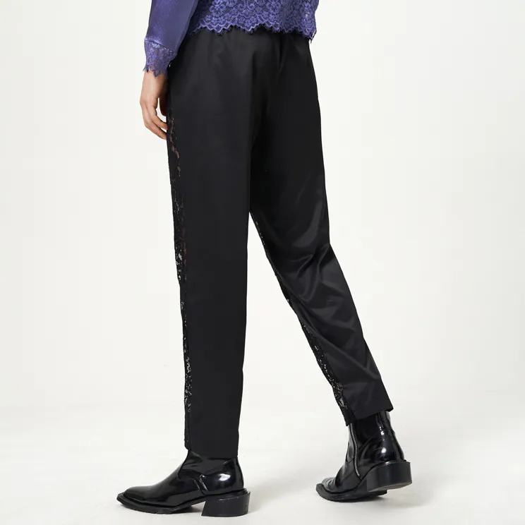 Front Lace Black Flower Pants