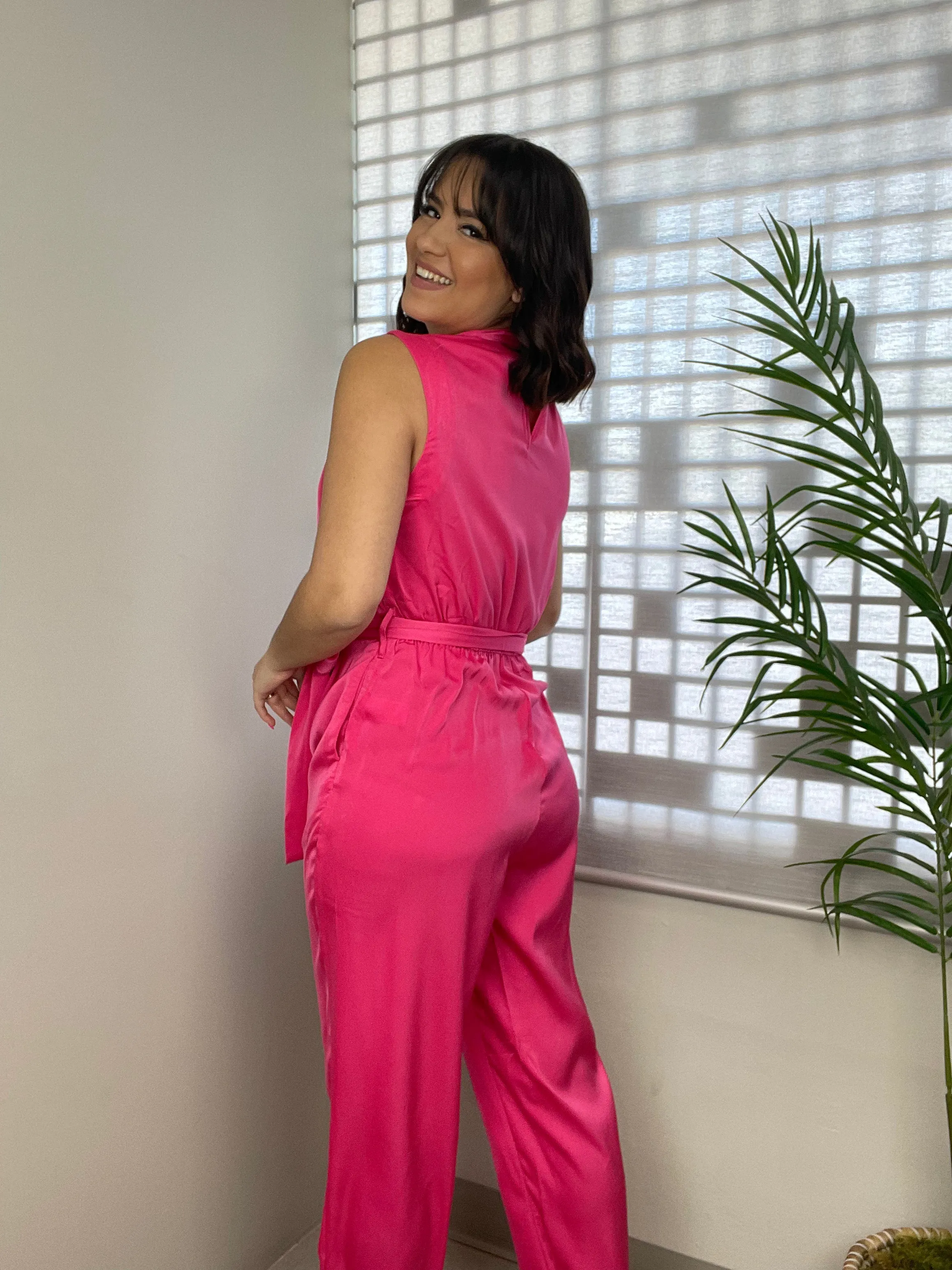 Fuchsia Satin Jumpsuit