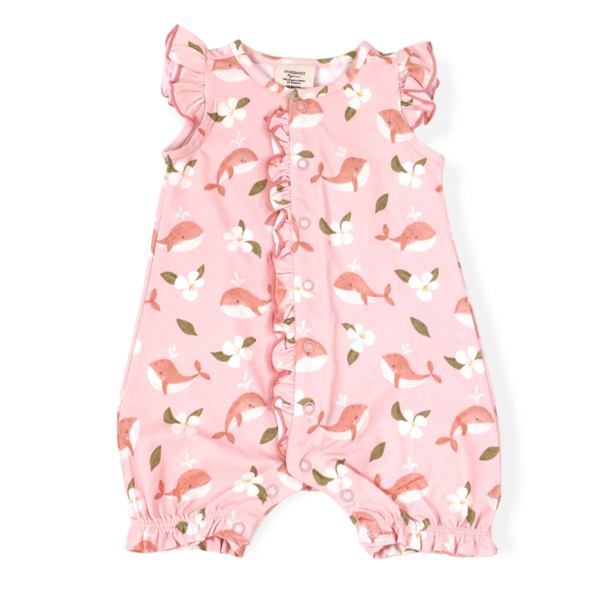 Gardenia Whales Ruffle & Button Baby Romper (Organic)