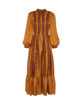 Gigi Gold Geo Print Silk Maxi Dress