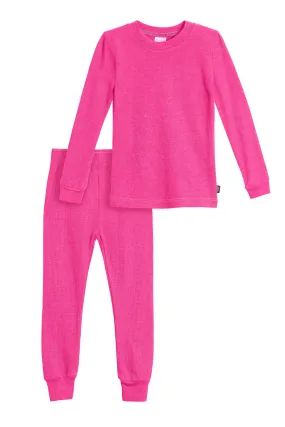 Girls Soft & Cozy Thermal 2-Piece Long Johns | Hot Pink w- Light Pink Stitch