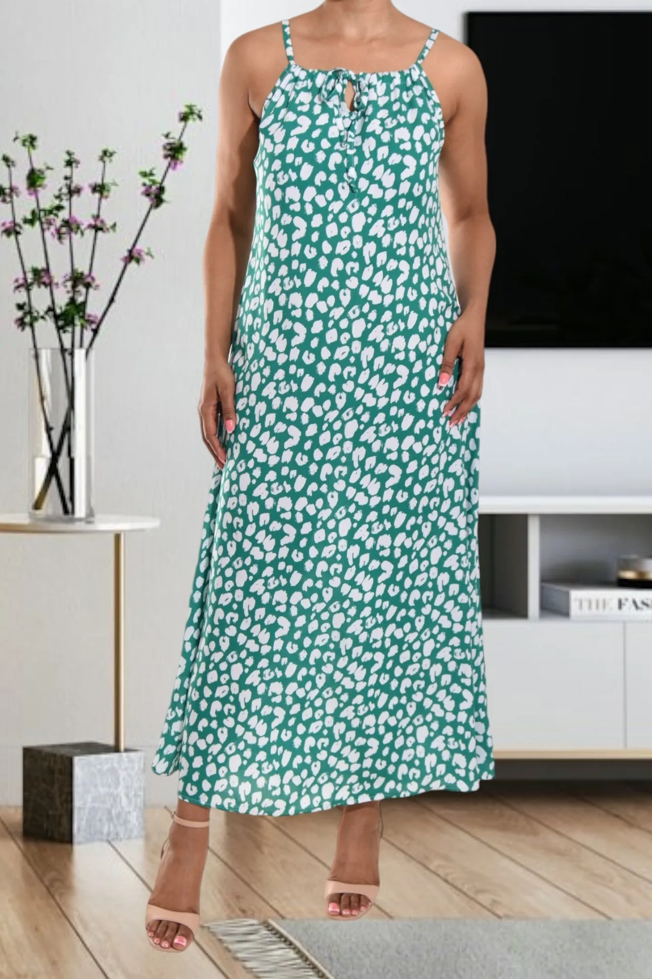 Green And White Strappy Maxi Dress