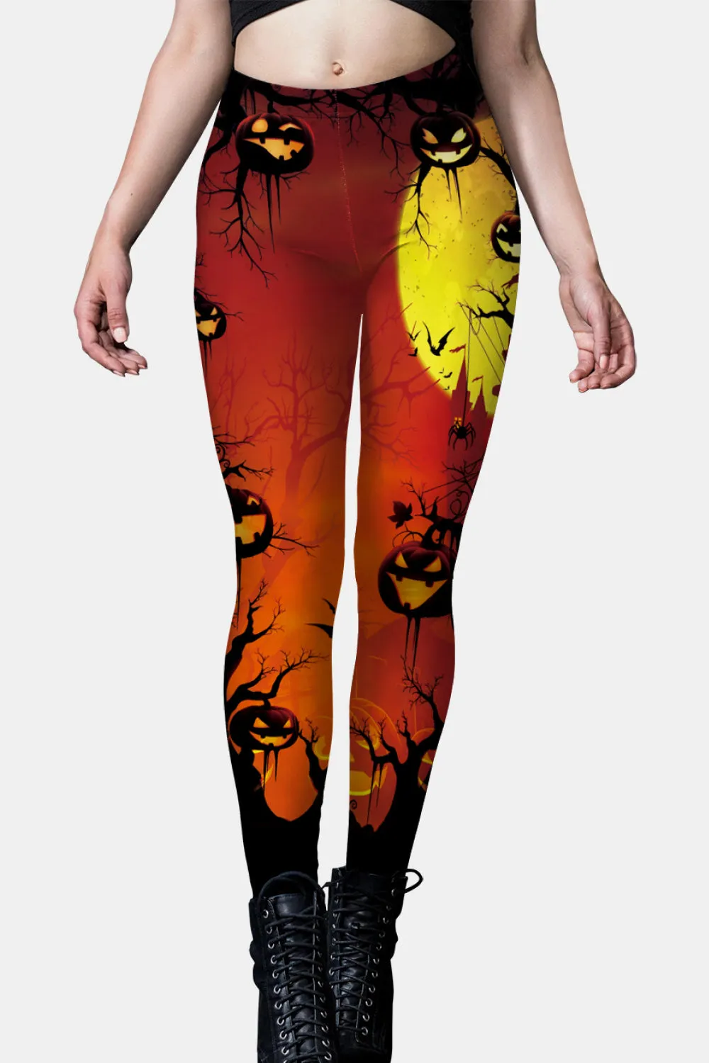 Halloween Elastic Waistband Leggings in Red