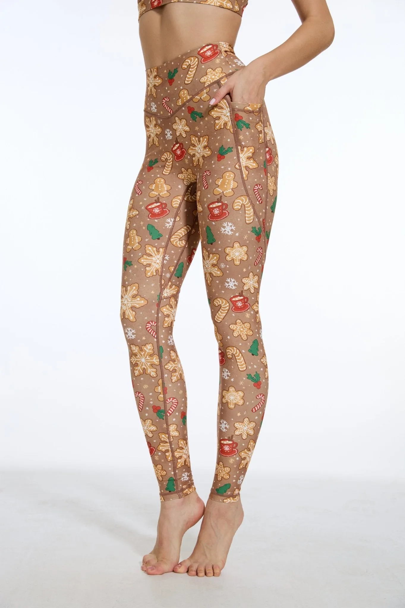 Happy Gingerbread Man High-waisted Leggings with Pockets