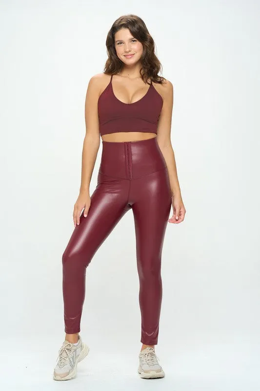 Hot Girl High Waist Faux Leather Corset Cincher Leggings